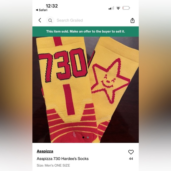 AssPizza 730 Carl’s Jr./Hardee’s Unisex OS Athletic Socks (Yellow/Red) - Picture 3 of 3